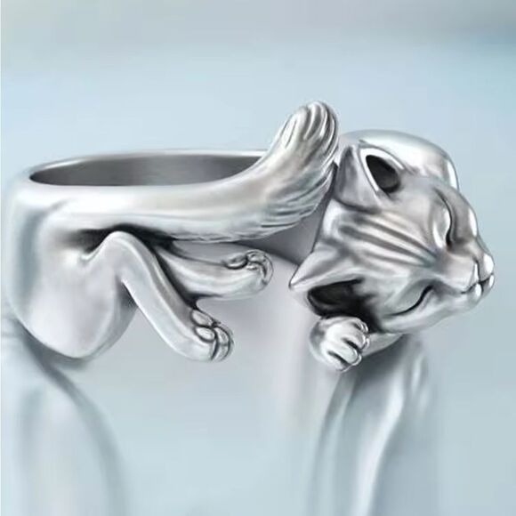 Sterling Silver Adjustable Cat Ring-Perfect for Cat Lovers - Picture 4 of 8
